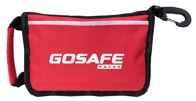 Red pouch with 'GOSAFE Packs' logo on a white background